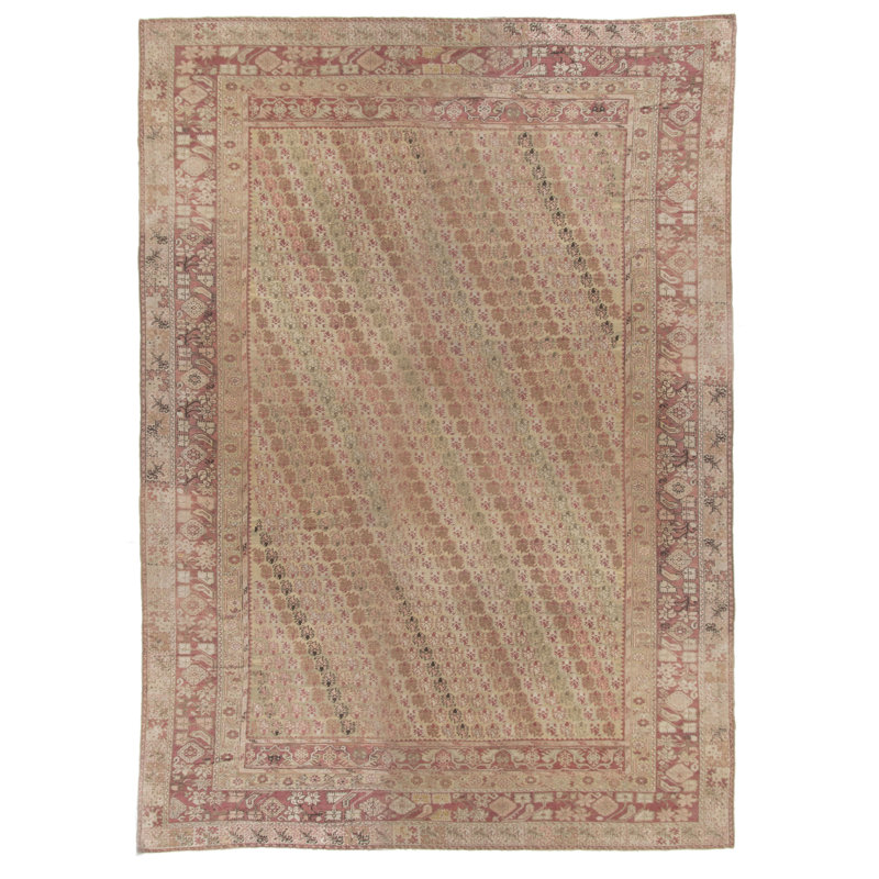 Tapis antique noué à la main pêche turque antique Ghiordes 13 pi 8 po x 17 pi 7 po