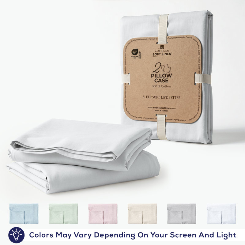Ensemble de taie d'oreiller 100% coton américain en lin doux (respirant) de qualité hôtel, Light Gray, 20X30" STANDART