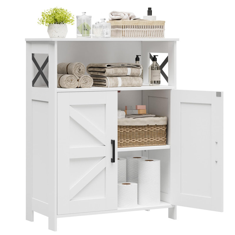 23.6" Wide Farmhouse Bathroom Storage Cabinet With Adjustable Shelves And Barn Doors - White, White