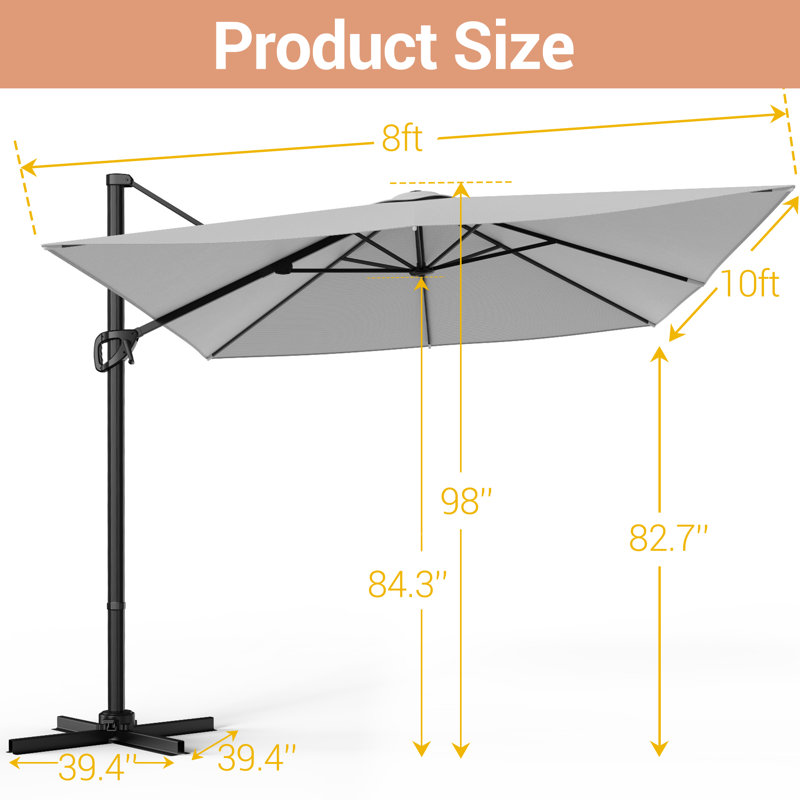 Parasol de patio en porte-à-faux 10 x 8 pi avec cadre robuste à 8 nervures pour piscine, jardin, Lin gris