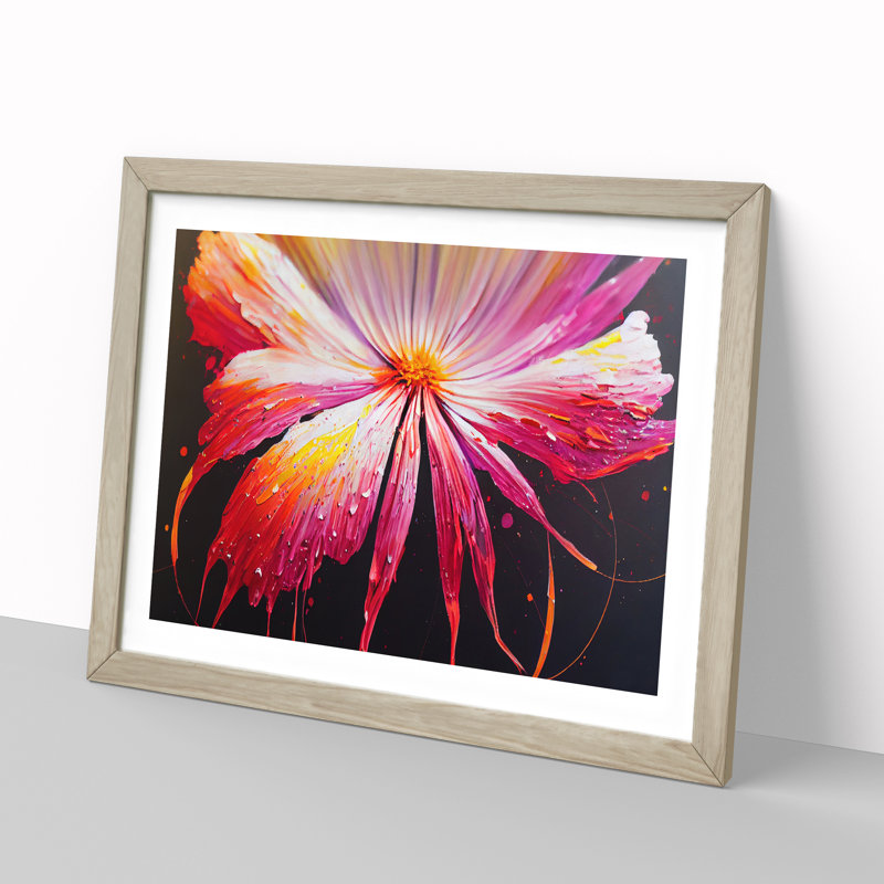 Exceptional Modern Flower Abstract - Single Picture Frame Painting, Oak, 46cm H x 64cm W x 2cm D