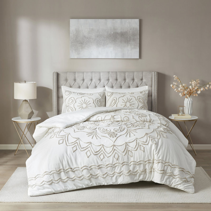 King/ King Cotton Chenille Bedding - /taupe, Comforter Filling, King Comforter + 2 King Shams