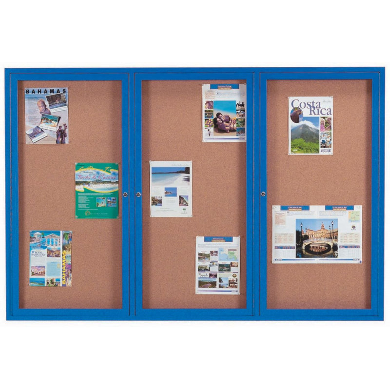 Panneau d'affichage mural fermé avec éclairage DEL, Bleu, Trois, 48 po x 72 po