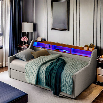 Gata Upholstery Daybed with Trundle, LED lights, Storage Headboard and Wireless Charging by Orren Ellis