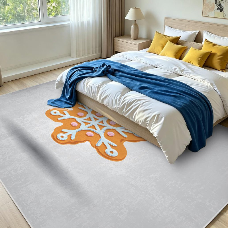 Tapis gris gris bonhomme de neige en pain d'épice lavable à la machine, Rectangle 71 po x 98 po