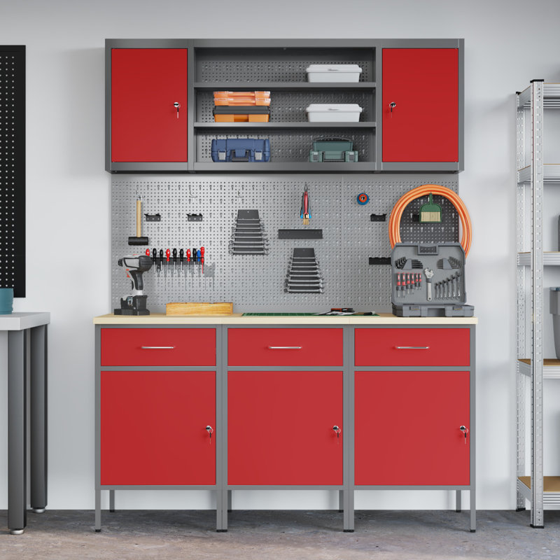 Work Cabinet with Drawer, Red
