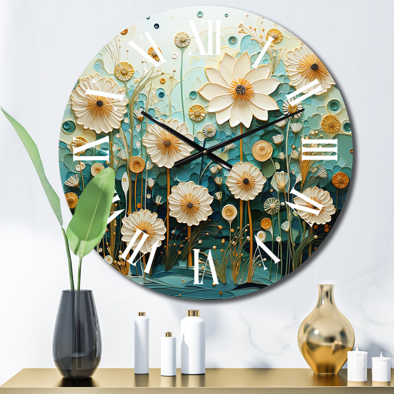 Horloge murale verte et bleue Tranquil Oasis III - Abstract Botanicals, Petit