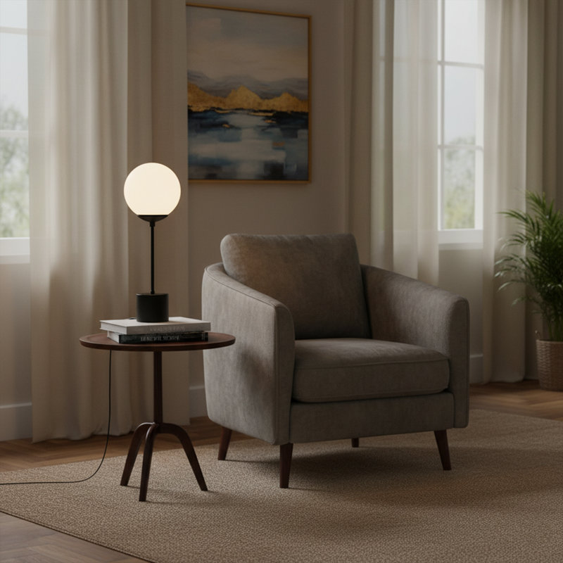 Lampe de table moderne en verre 22 po avec structure en métal, Noir, Blanc
