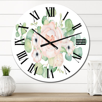 Horloge murale traditionnelle fleurs et feuilles d'eucalyptus II