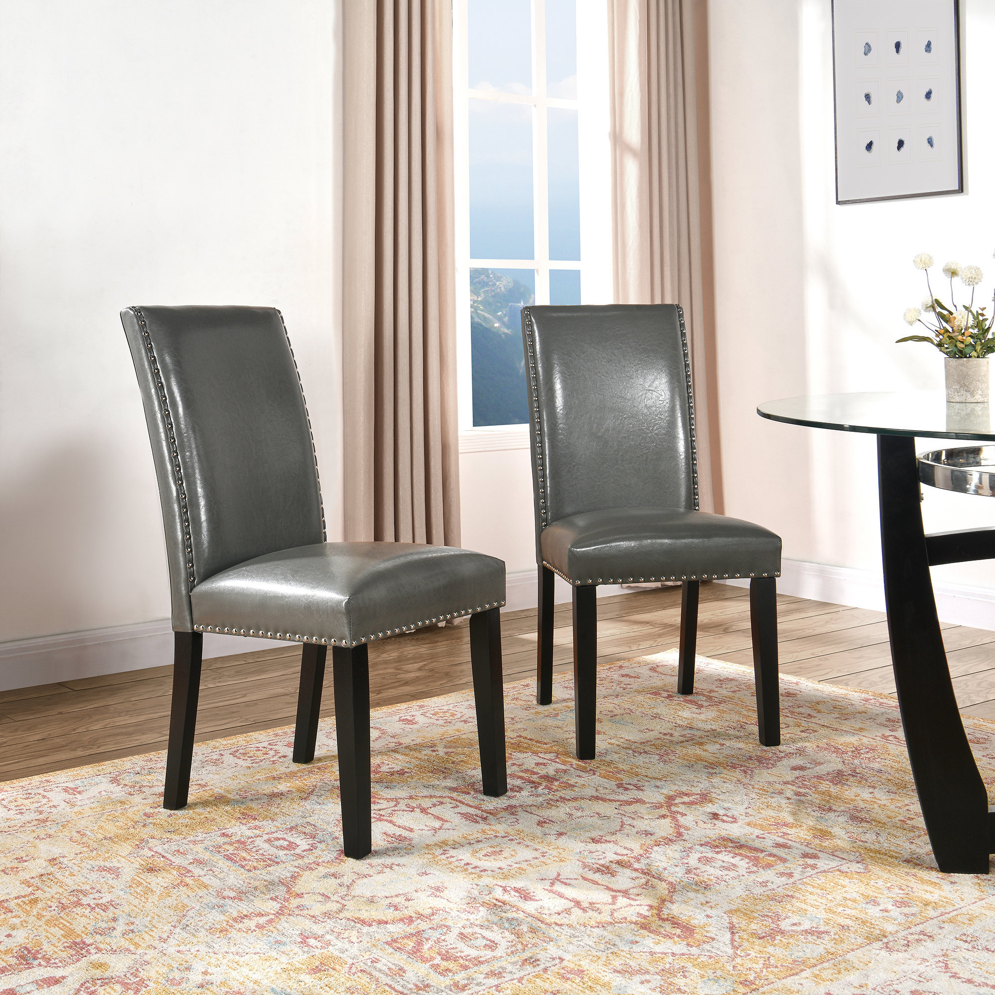 Winston Porter Nysir Faux Leather Dining Chairs with Nailhead Trim ...