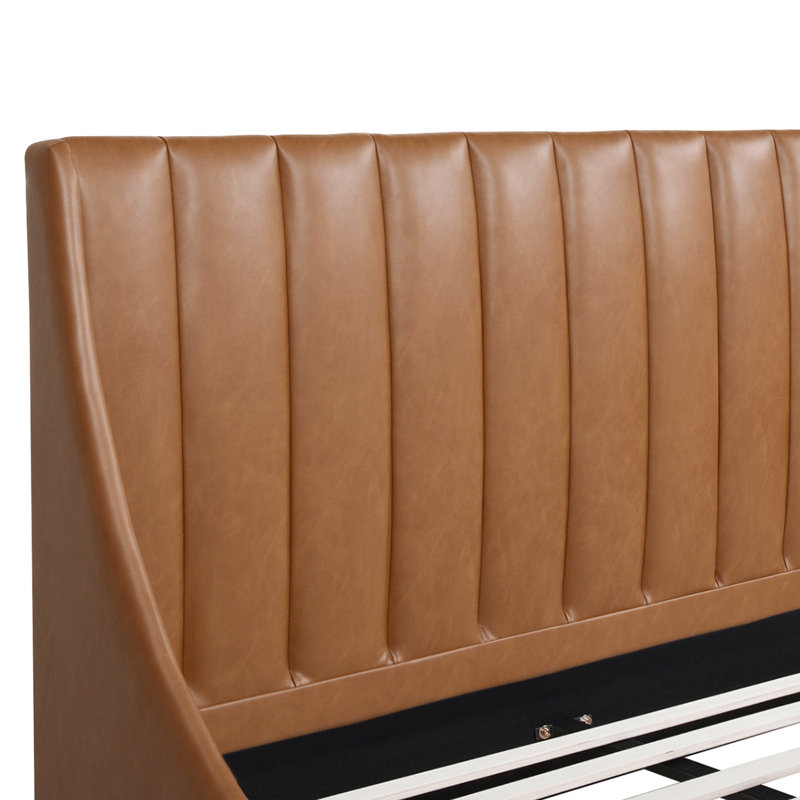 Helaina Upholstered Wingback Bed, King, Caramel Tan Brown Faux Leather