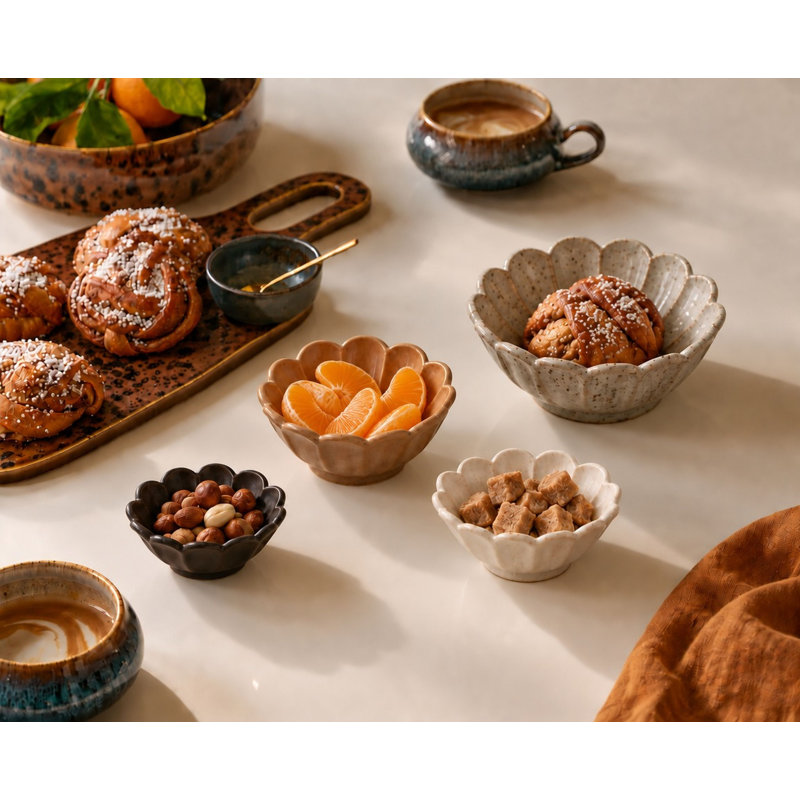 Stoneware Flower Bowls, Black/White/Brown/Gray