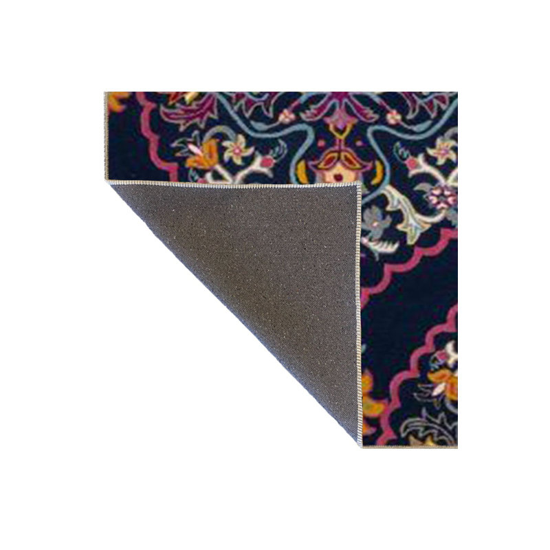 Tapis décoratif bleu marine à motif floral, Sous-tapis carré 3 pi 3 po inclus