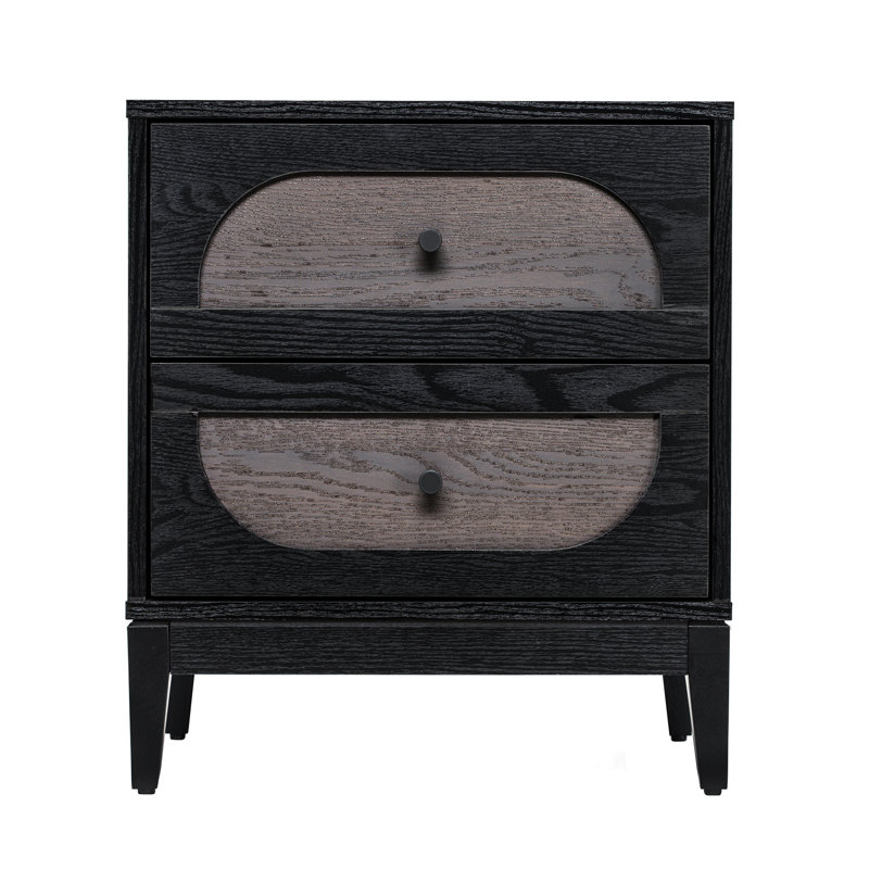 Black and Gray Wood 2-Drawer Nightstand with Arch Design