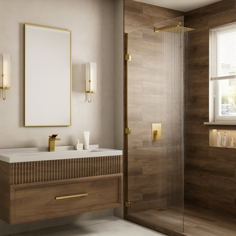 Crozet Rain Shower Head with Pressure Balance Valve, 10-Inch Single-Function Wall-Mount Shower Faucet 1.8 GPM, Gold