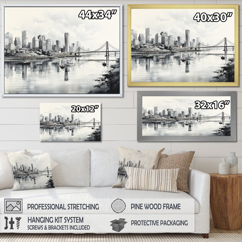 Hong City Cityscape Sketch I - Hong Kong Wall Decor, H 24 po x l 32 po x P 1 po, Cadre flottant noir