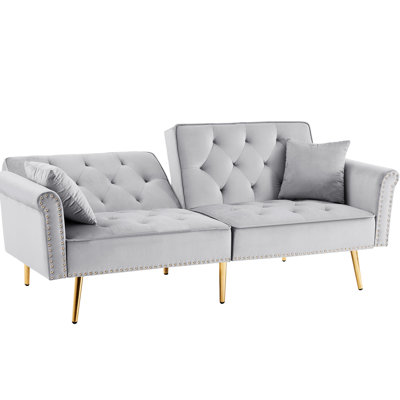 Canapé confortable en velours gris avec revêtement doux et pieds