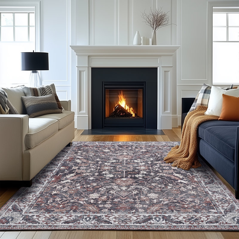 Zehorit Machine Washable Vintage Area Rug For Living Room, Hallway Runner, Entryway Rug, Rectangle 4'11" x 8'
