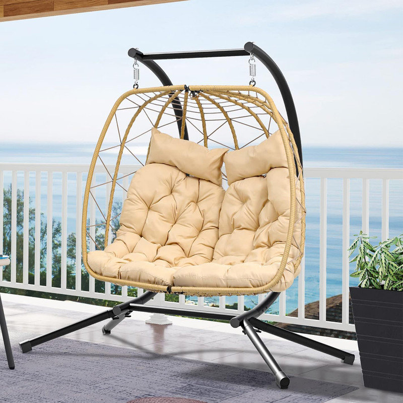 Dakota Fields Hanging Swing Chair with Stand Double Egg Chair 2 Person