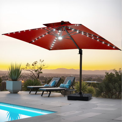 153'' X 116'' Rectangular Outdoor Solar Led Cantilever Patio Umbrella, Weights Base Included