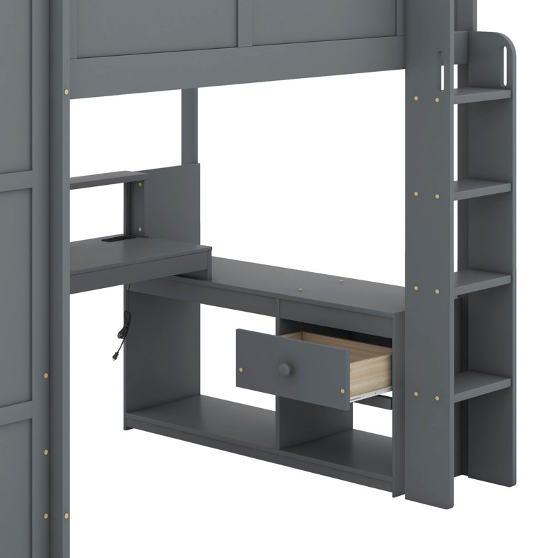 Lit mezzanine double avec bureau, Lit double