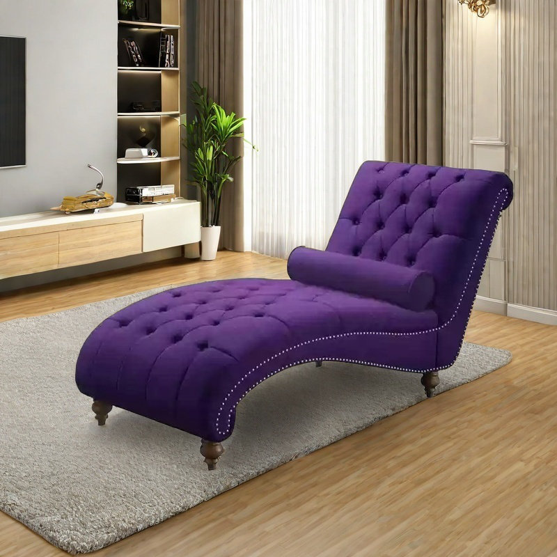 Chaise capitonnée en pin, Mauve
