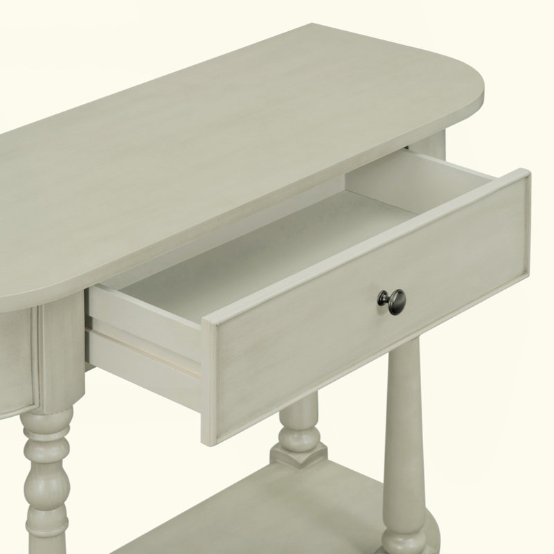 Narrow Console Table with Curved Corner, Retro Entryway Table with Top Drawer and Open Shelf, Sofa Table for Entryway, Hallway and Living Room