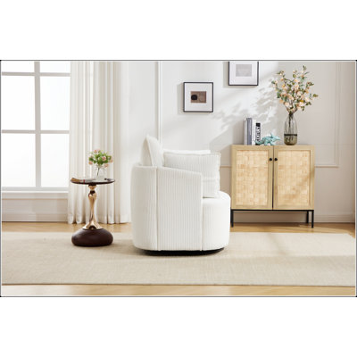 Fauteuil demi-tonneau rond et pivotant avec rotation à 360 °, revêtement en velours côtelé et structure robuste pour le confort et le style dans n'importe quelle pièce