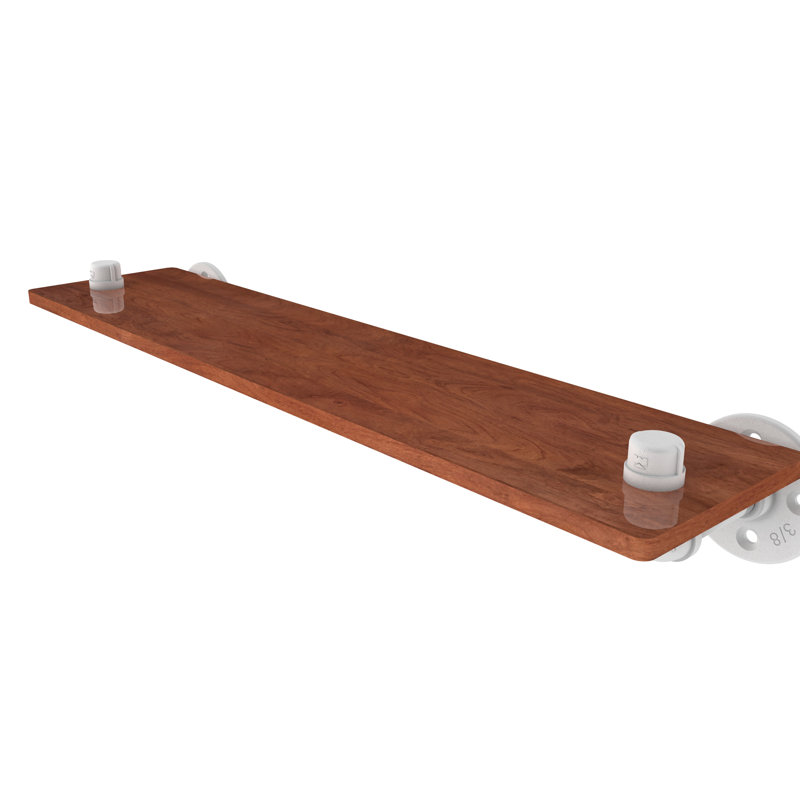 Bayer Solid Wood Industrial Pipe Shelves, Matte White, 6.5" H x 22" W x 5.6" D