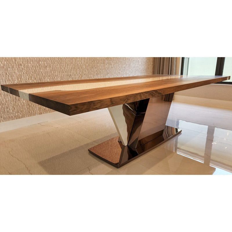 Evandros Walnut Metal Base Dining Table, 48" W x 120" L