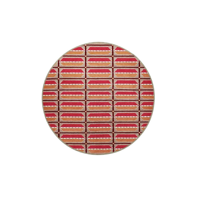 Orange Red Themed Geometric Patterned Modern Decorative Carpet, Round 3'4"
