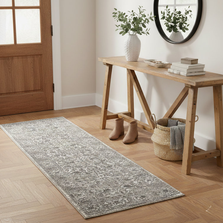 Calam Traditional Bordered Durable Performance Charcoal Gray Area Rug