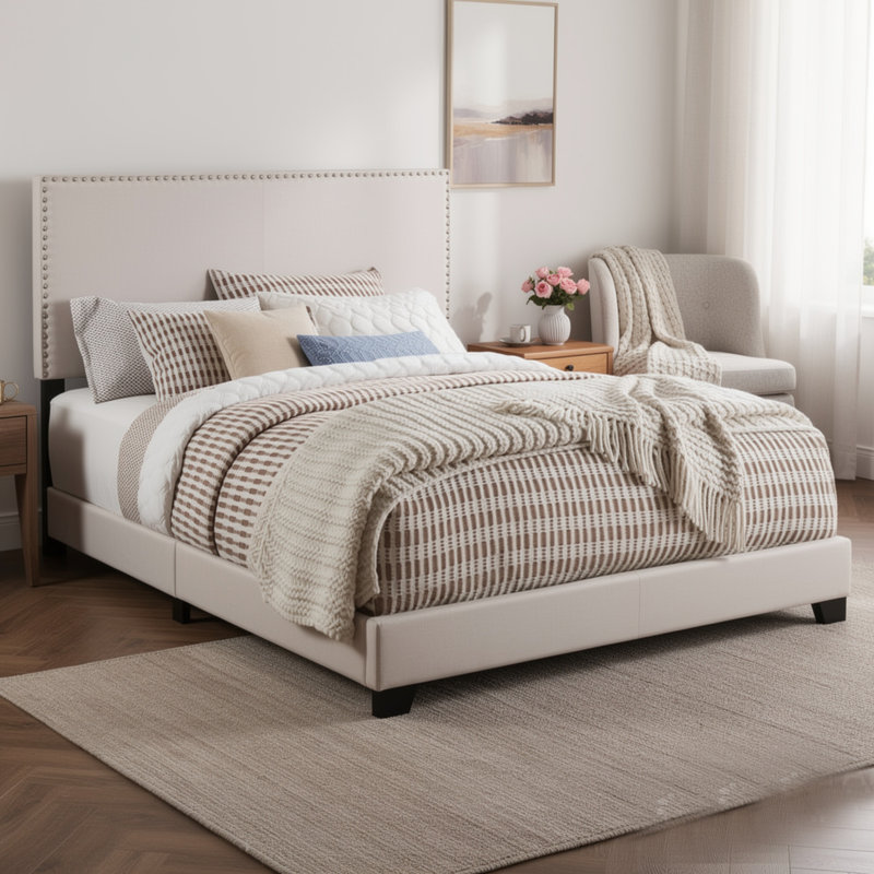 Cialan Upholstered Standard Bed, Full/Double, Ivory