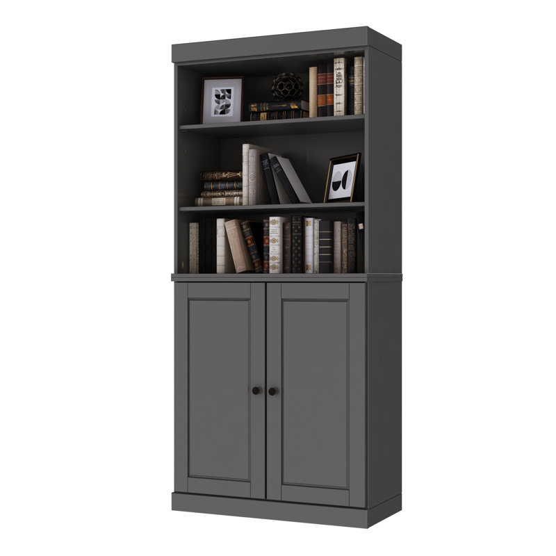 Victorya Palace Imports 100% Solid Wood 6-Shelf Bookcase, Raised Panel Doors, Adjustable Shelves, 32" Wide, 71.5" Tall, Gray