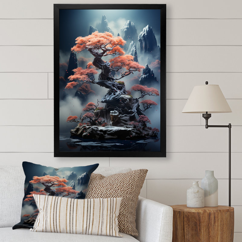 Mystical Bonsai 2 - Art mural bonsaï, Cadre simple noir, H 20 po x l 12 po x P 1 po