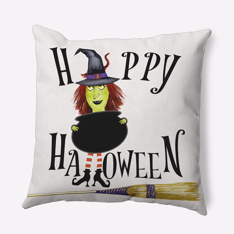 Coussin Happy Halloween, H 16 po x l 16 po, Carré, Blanc