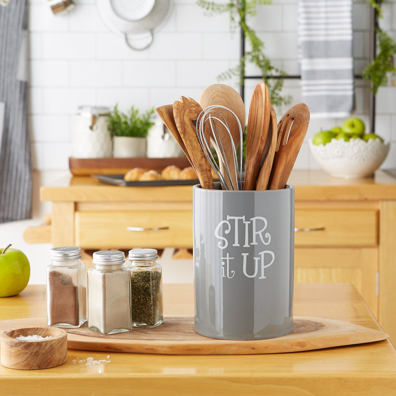 Ceramic / Porcelain Round Utensil Crock, Gray