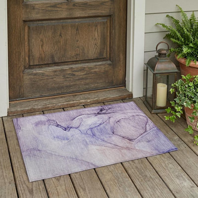 Tapis extérieur lavable antidérapant 2 pi x 3 pi gris et mauve