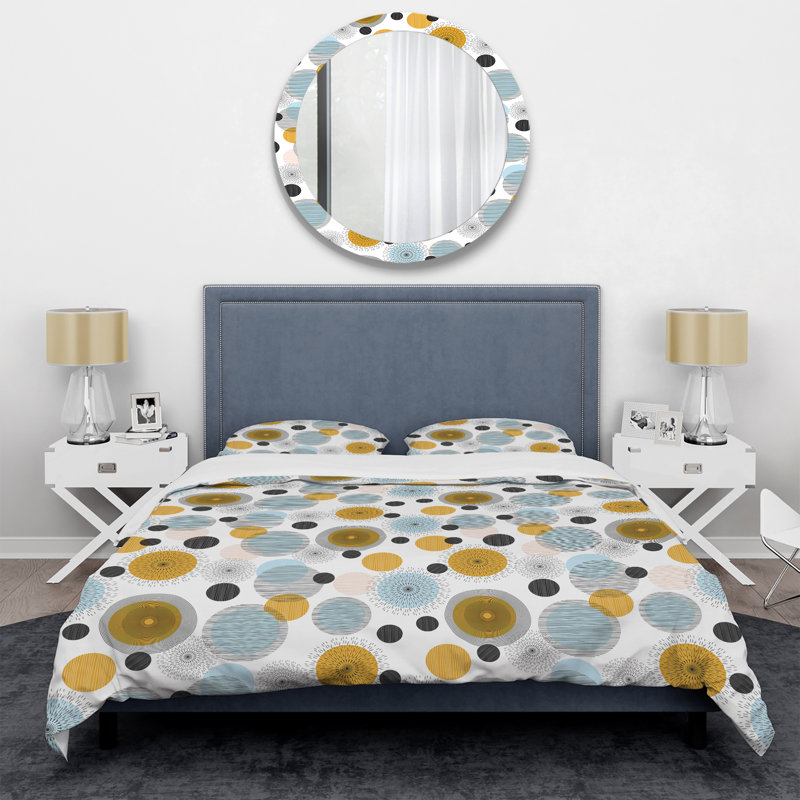 Motif de cercles bleus et bruns - ensemble de housse de couette abstrait - microfibre de polyester