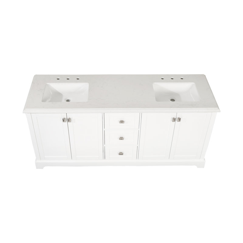Meuble-lavabo double 72 po avec plateau en marbre Deraney