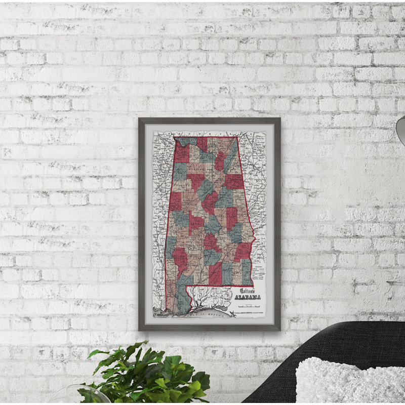 «White Alabama Map», impression encadrée sur papier, H 18 po x l 12 po x P 1,5 po