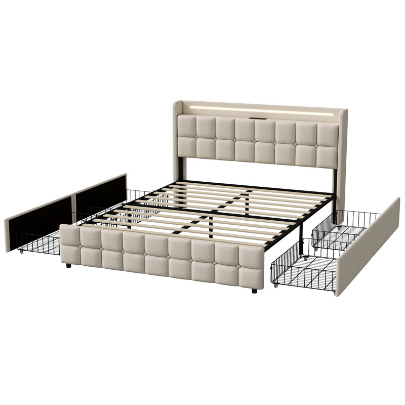 Bed, Beige, European Kingsize (160 x 200 cm)