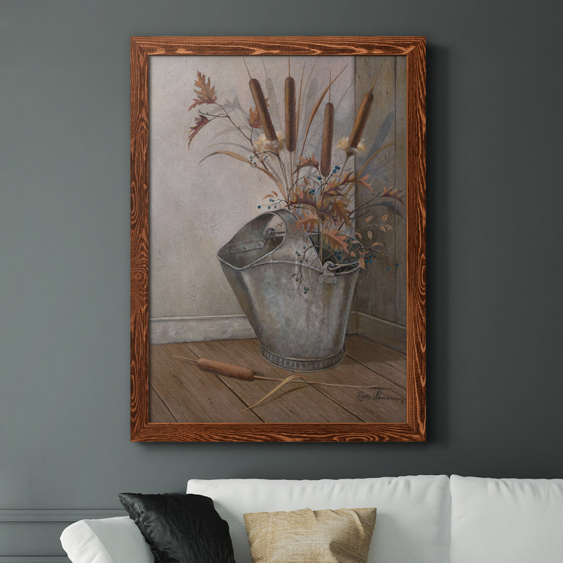 Berries and Cat Tails - Peinture sur toile encadrée, H 31,5 po x l 23,5 po x P 1,5 po, Cadre en érable