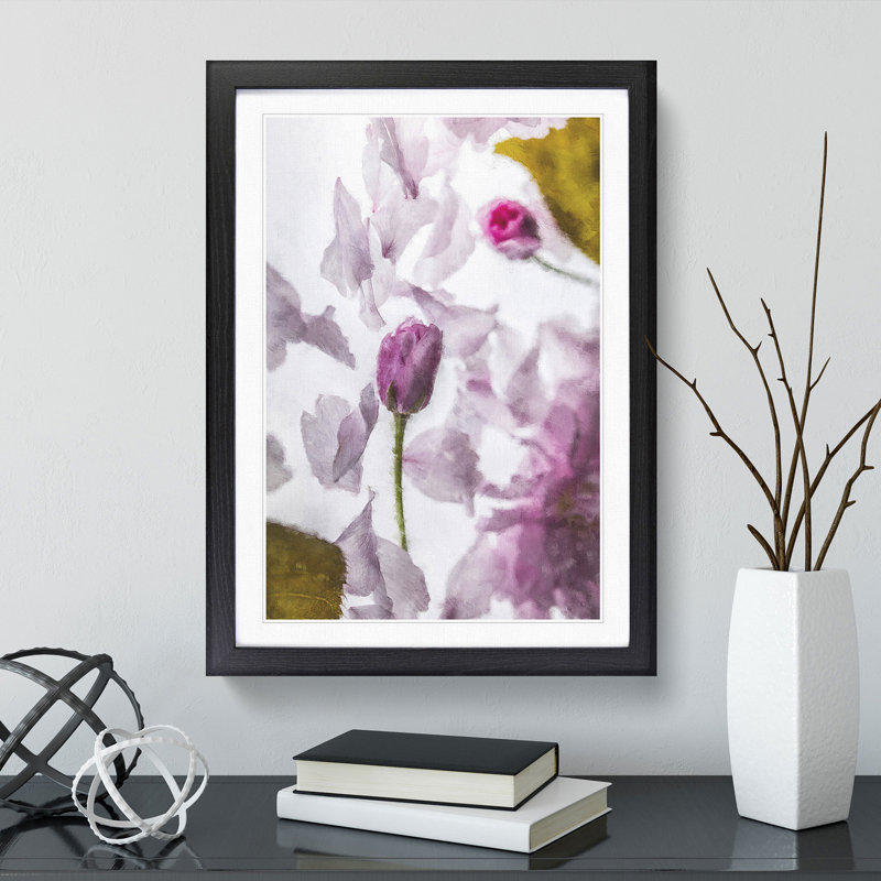 Fallen Pink Petals - Picture Frame Painting Print, 33cm H x 24cm W x 2cm D, Black Framed