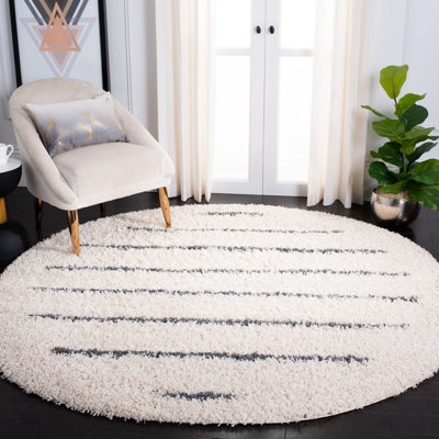 Tapis rayé ivoire / gris foncé Siragan