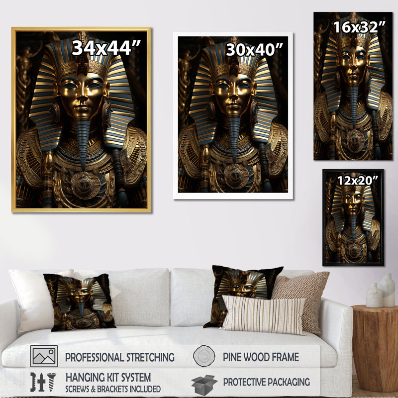 Égypte, pharaon doré sur toile, Toile tendue, H 44 po x l 34 po x P 1,5 po