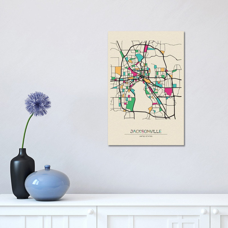 Jacksonville, Florida Map by Ayse Deniz Akerman - Wrapped Canvas Gallery-Wrapped Canvas Giclée, 30.48 cm H x 45.72 cm W