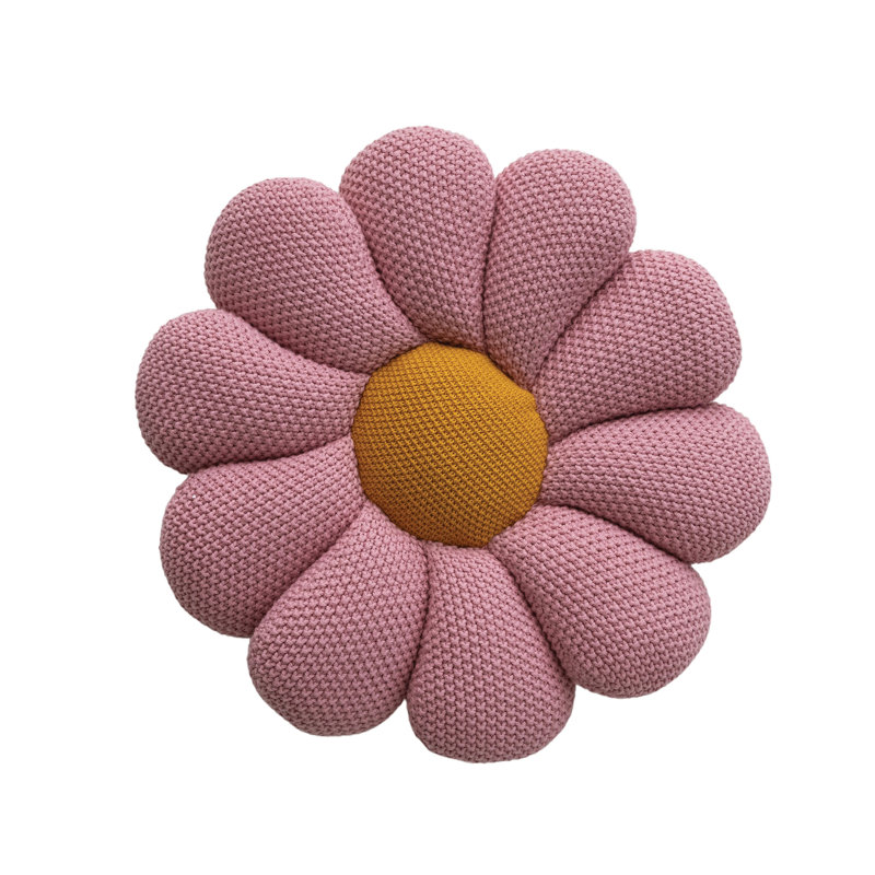 Round Cotton Knit Flower-Shaped Pillow