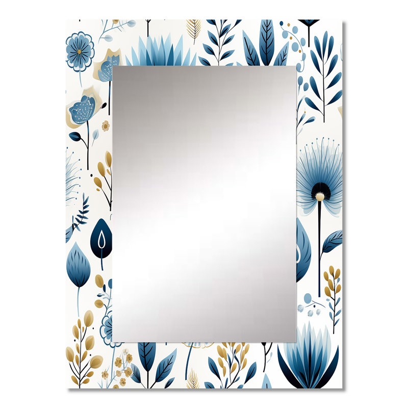 «Taurean Minimalist Blue Floral Charm Botanics», miroir mural floral, miroir décoratif floral, impression d'art en métal