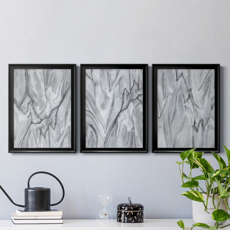 Marbré blanc I, reproduction encadrée de qualité supérieure - prête à être accrochée, Noir, H 24,5 po x l 55,5 po